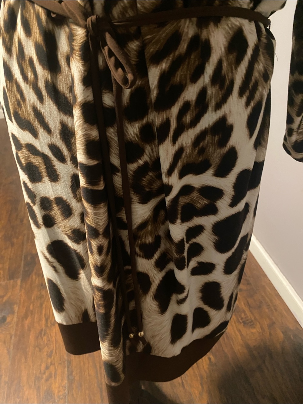 Chico's Leopard Print Satin Robe in Brown and Cream - Picture 2 of 5